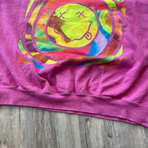 Nirvana Women’s Oversized Sweatshirt Pink Graphic Print Crewneck Pullover S/M - Picture 6 of 9